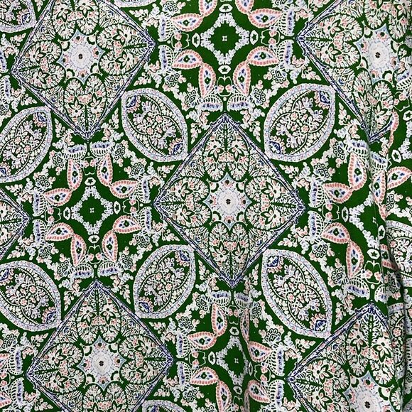 Isaac Mizrahi Live Open Cardigan Soft Green Medallion Pattern With Lavender Trim - Picture 6 of 10